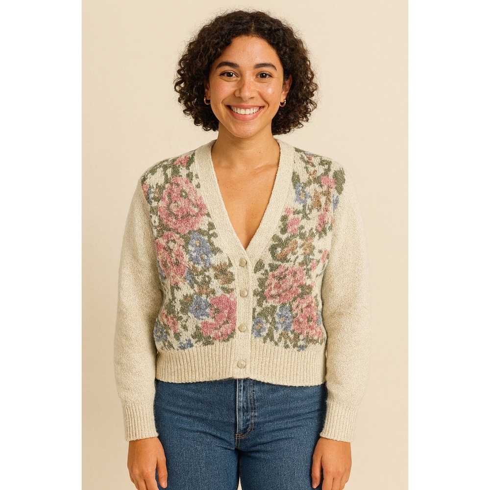 Vintage's 80s‎ JH Collectibles Floral Silk Blend Cardigan Cottagecore Small